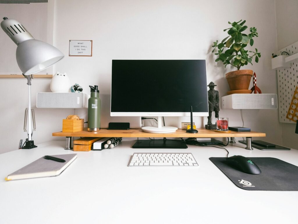 Desk lamp in a bright home office