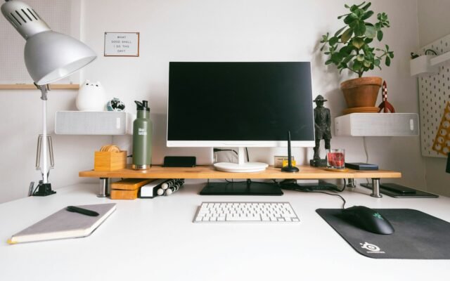 Desk lamp in a bright home office