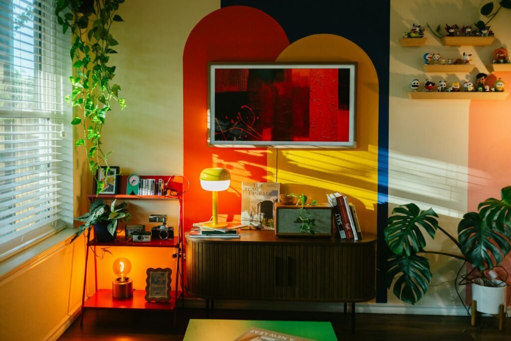 Colorful living room with ambient lighting
