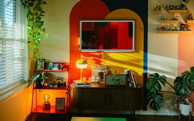 Colorful living room with ambient lighting