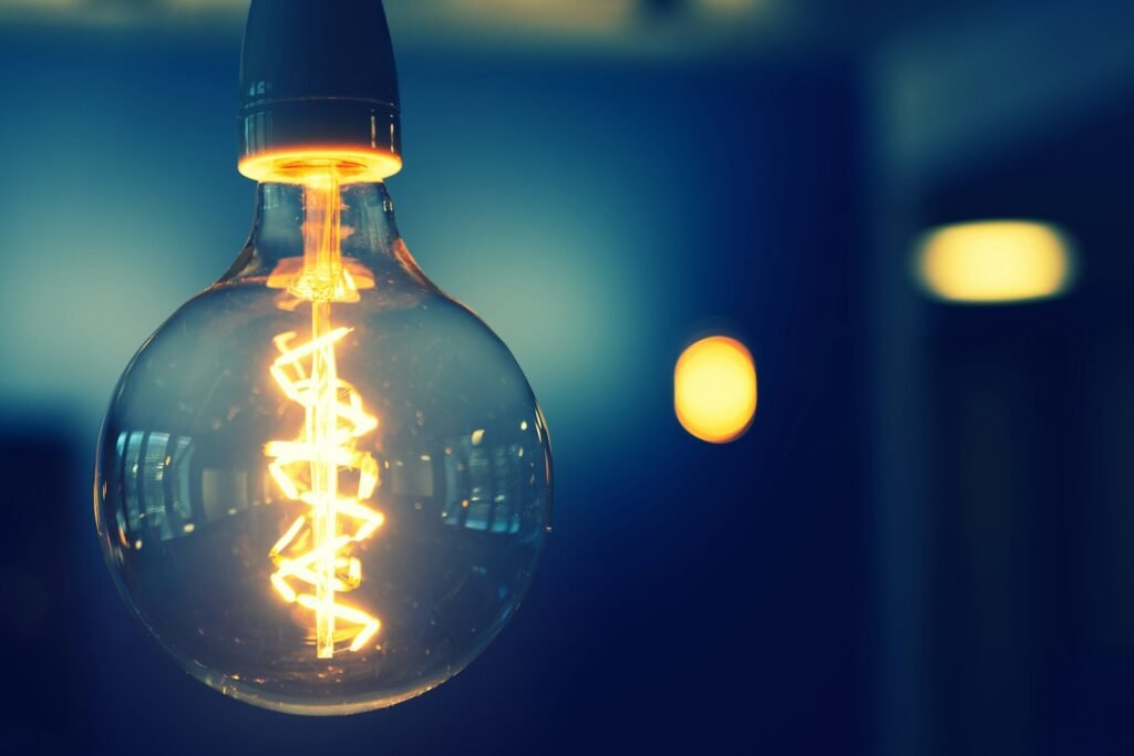 Close up of a glowing light bulb