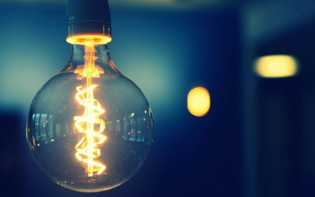 Close up of a glowing light bulb
